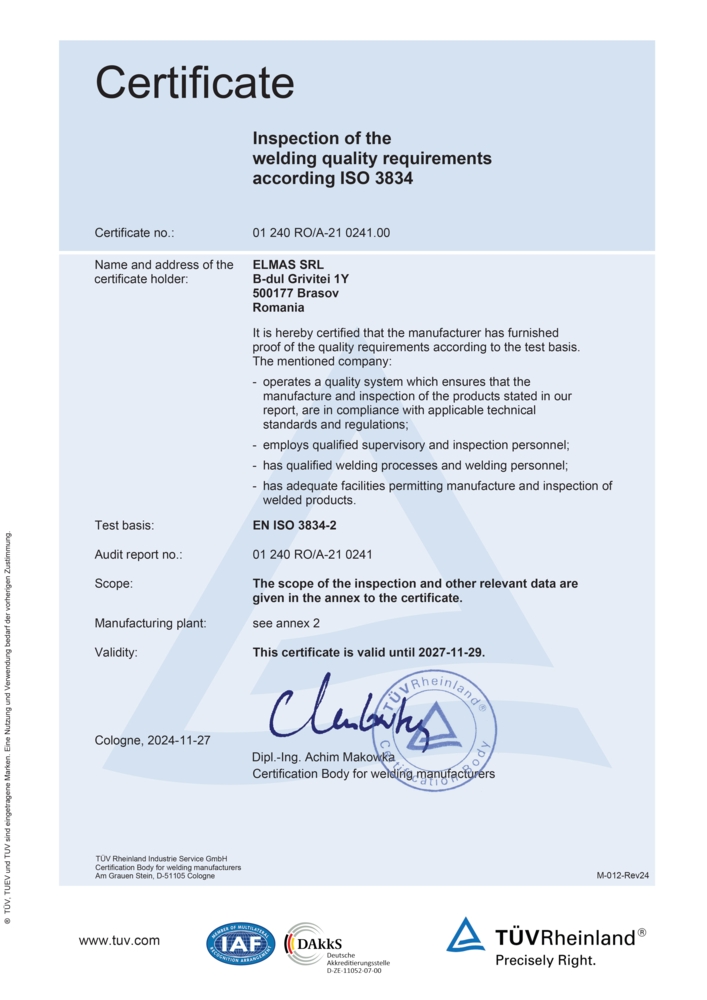 Certificare 3834 Elmas